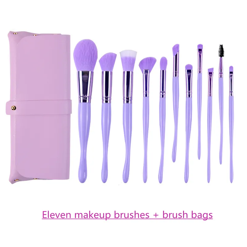 pro Purple Makeup Brush Set 11 Sets Seahorse Makeup Brush no logo Single Eye Facial Brush Makeup Bag Recommended For Beginners