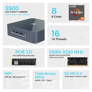 Bestoss thương hiệu xách tay AMD ryzen9 5900hx Octa Core Máy tính để bàn mini pcs Máy tính chơi Game 16GB 32GB Ram siêu nhỏ Gamer Mini PC