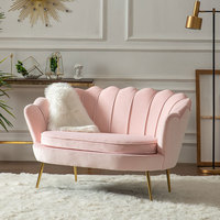 Canapé de Chambre Style Nordique Velours Rose Personnalisable Deux Places Confortable avec Pieds Dorés