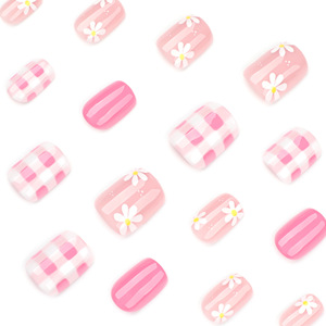 Venta al por mayor de alta calidad blanco fresco pequeña Margarita puntas de <span class=keywords><strong>uñas</strong></span> cuadradas cortas extensiones de <span class=keywords><strong>uñas</strong></span> portátiles populares embalaje personalizado - Product Image 2