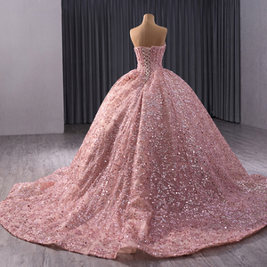 Robe de soirée rose de luxe grande taille Dubaï sans manches à sequins sexy Robe de mariée Rsm241017 - Product Image 4
