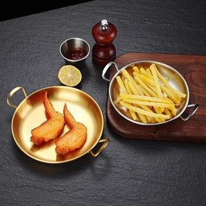 Korean Style 304 Stainless Steel Double Eared Snack Plate 14-14.9cm Gold Round Dish For Restaurant Salad Cold Dish Dessert Tray - Product Image 3