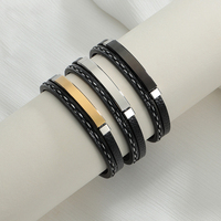 Bracelet Homme Personnalisé en Cuir PU Tressé Gravé, Simple, Trois Couleurs, Acier Inoxydable Courbé, Style Hip-hop, pour Dropshipping