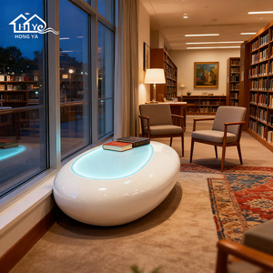 Table basse ovale moderne de luxe personnalisée avec éclairage LED pour hôtel, bureau, <span class=keywords><strong>magasin</strong></span>, <span class=keywords><strong>salon</strong></span>, table centrale, mobilier de <span class=keywords><strong>salon</strong></span> durable - Product Image 5