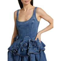 RedPeony Nouvelle Robe d'Été Femme 2025 Tendance, en Jean, avec Fleurs 3D, Style Vintage Y2k Coupe Trapèze, Col Halter, Robe Courte de Soirée et Club