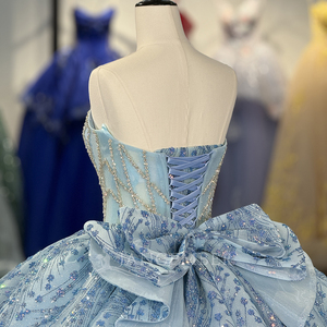 Vestido de Quinceañera Dy1384 Azul Claro de Gasa con Cuentas de Cristal, Flores 3D, Estilo Princesa, Antiestático, con Volantes y Corsé para Fiesta - Product Image 4