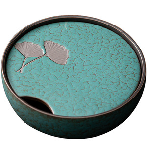 Bandeja de té de cerámica redonda con diseño floral azurado y hoja de almendro, tamaño pequeño, para juego de té Kung Fu, mesa de preparación en seco - Product Image 5