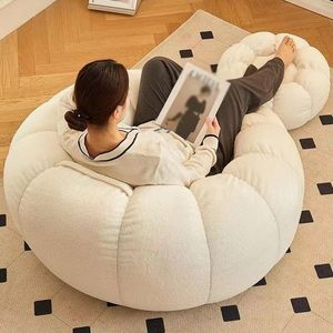 Sofá Puff Individual de Esponja Comprimida, Impermeable, de Algodón Crema, Estilo Ins, con Forma de Silla Calabaza, para Hogar, Dormitorio, Apartamento Pequeño y Balcón - Product Image 2