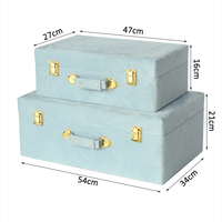 Valise de voyage rétro en velours bleu aqua Malle de rangement en velours lot de 2