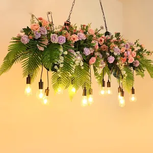 Lámpara de techo led decorativa moderna de planta verde de decoración simulada para el hogar, luz colgante para sala de estar