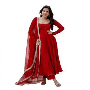TENNECY Vestido de Novia Casual Largo hasta el Suelo de Georgette Sintética para Mujer, Conjunto Kurta Elástico de Secado Rápido, Sin Arrugas, Materiales Reciclados - Product Image 1
