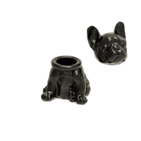 Pot de rangement en céramique OEM/ODM personnalisé, peint à la main, bouledogue français noir, figurine animale moderne, conteneur en porcelaine de marque, cadeau