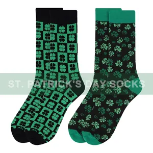 Oem Mode Custom Sokken Shamrock Klaver Custom Crew Sokken Voor Mannen Vrouwen Vakantie St. Patrick 'S Day Irish Custom Sokken