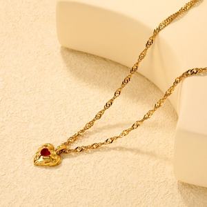 Collar de Bolas de Acero Inoxidable con Baño de Oro de 18K, Antideslustre, con Colgante de Corazón de Zirconia, Cadena de Eslabones, para Mujer, Venta al por Mayor Personalizada - Product Image 5