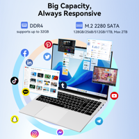 Ordinateur portable de haute qualité OEM neuf de 16,1 pouces avec processeur Intel N95 quadricœur 1,7 GHz, SSD 512 Go, écran IPS 16:10 1920x1200, clavier anglais, caméra, Windows