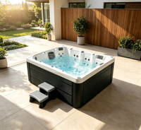 Spa extérieur de luxe en acrylique, 6 places, 1 chaise longue, bain à remous avec système de contrôle Bluetooth
