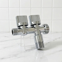 Robinet d'arrêt d'angle en laiton chromé SIHO à double sortie, vanne séparatrice d'eau à commande bidirectionnelle, filetage mâle 1/2 pouce pour salle de bain