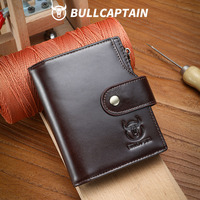 BULLCAPTAIN Dompet Pria Kulit Sapi Asli Dompet Pemblokir RFID dengan Saku Koin Ritsleting Slot Multi Kartu Klip Uang Pria