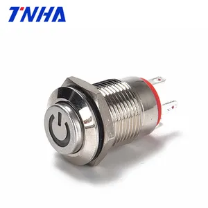 TH12A-G10FDY DC 12V-36V IP65 12mm small waterproof Hight Flat led metal push button power Momentary pushbutton switch with light