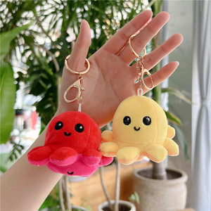 Llavero de <span class=keywords><strong>Peluche</strong></span> de Pulpo Reversible de Algodón de 10 cm, Pulpo de Doble Cara con Expresiones Felices y Enojadas, Bonito Adorno para Mochila y Bolso - Product Image 4