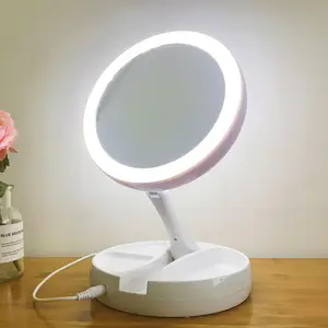 Espelho de maquiagem dobrável com luz LED com carregamento USB 10X Dupla finalidade Dupla face Espelho de aumento com luz