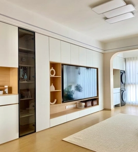 Moderna casa Hotel galleggiante in legno Tv armadi mobili Design soggiorno illuminazione a Led schermo a parete Tv Cabinet Design - Product Image 4