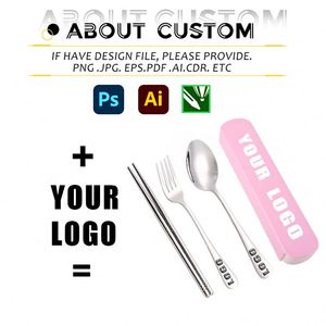 New Student Outdoor Portable 304 Stainless Steel Spoon Chopsticks and <b>Fork</b> with Packaging Box Tableware Set with Custom LOGO - Product Image 3