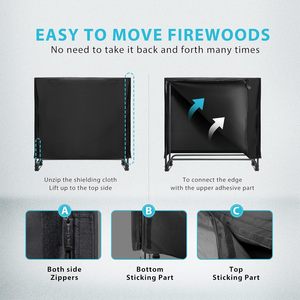 Hot 4ft rak penyimpanan kayu bakar, pegangan kayu bakar Set Kombo logam dalam dan luar ruangan dengan penutup ritsleting untuk penggunaan rumah tangga - Product Image 3