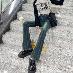 Automne Vintage taille haute micro-<span class=keywords><strong>jean</strong></span> court pour femmes <span class=keywords><strong>petit</strong></span> homme maigre Stretch Denim pantalon à la mode tout-en-un maigre - Product Image 3