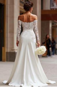 S4708L Abito da Sposa Bianco con Spalle Scoperte, Nuovo Stile alla Moda con Ricami, in <span class=keywords><strong>Tulle</strong></span>, Stile Principessa, Elegante e Romantico - Product Image 2