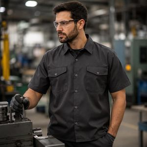 Men's Industrial Premium Work Shirt Short Sleeve Cotton Breathable Regular Fit Unisex Adult Workwear - Product Image 2