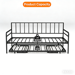 Modern Twin Size Daybed <strong>Frame</strong> Charging Station Trundle Height Adjustable Metal <strong>Sofa</strong> <strong>Bed</strong> <strong>Frame</strong> LED Lights Living Room Hospital - Product Image 3
