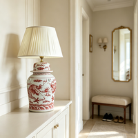 Lampe de chevet élégante Fortune Oriental, veilleuse en porcelaine chinoise avec motif double dragon et oreilles de bête pour l'ameublement de la maison
