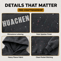 Sweat à capuche personnalisé en molleton 500 GSM pour homme, 100 % coton, délavé à l'acide, effet vieilli, peint à la main, strass, impression sérigraphique, streetwear, OEM