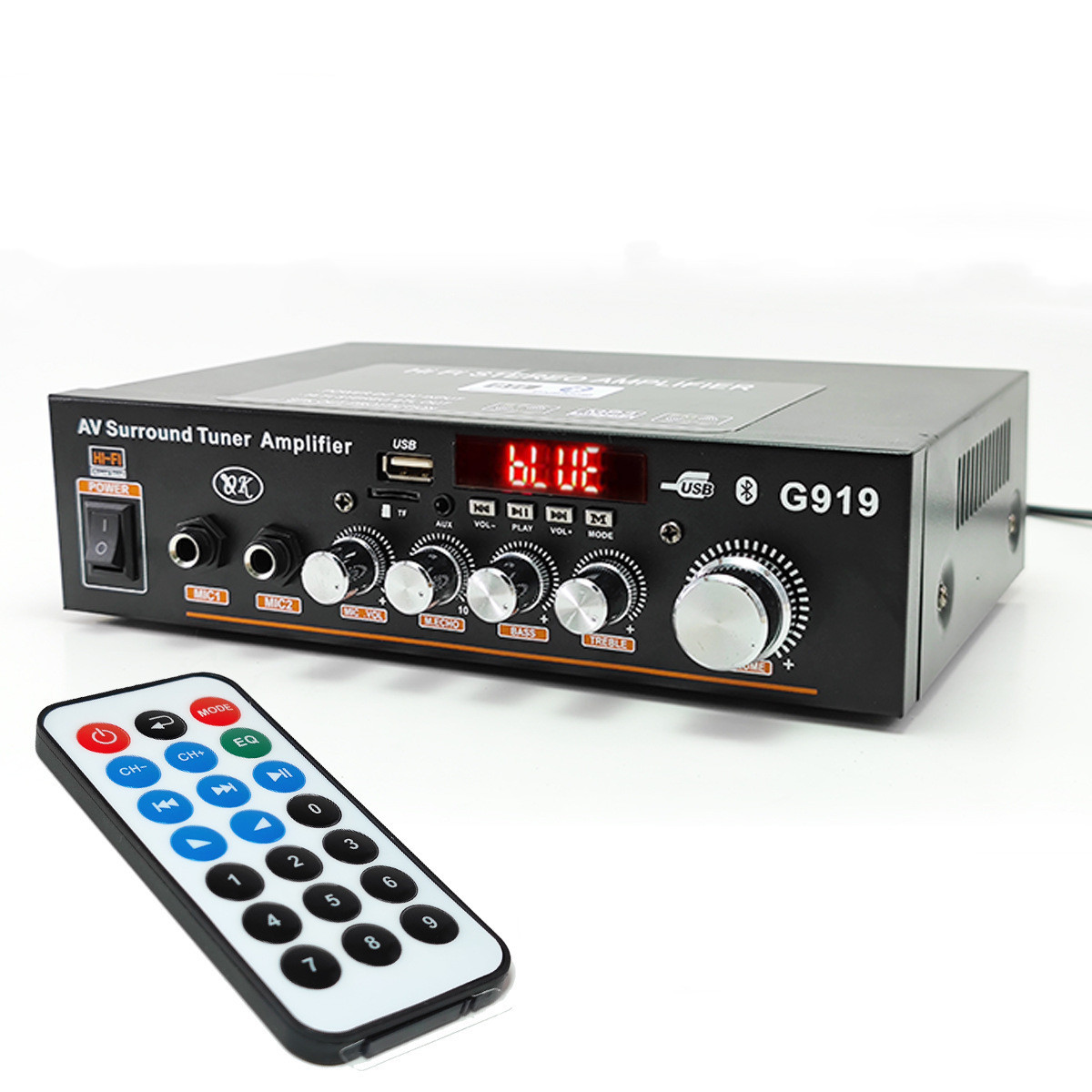 STRAFBRG Amplificador Estéreo De 4 Canales – 1600W, Audio Digital Para Coche Con Radio FM, USB, SD Y Mando A Distancia (12V)