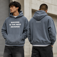 Sweat à capuche délavé bleu délavé pour hommes et femmes, coupe oversize en molleton de coton, style streetwear Y2K, pull avec imprimé graphique « Success Best Revenge »