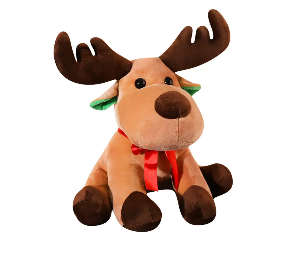 2020 Xmas Gift Elk Plush Deer Toy With Red Ribbon Cute Soft Reindeer Christmas Moose Stuffed Animal Plush Toys