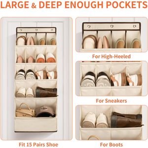 Over The Door <b>Shoe</b> Organizer 15 Pockets Hanging Storage For Closet <b>Shoes</b> Beige Oxford Fabric - Product Image 3