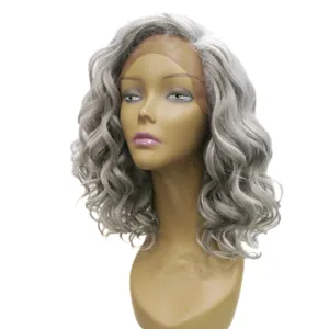 Novelties Silver Grey Loose Body Wave Deep Curl Swiss Melted Hairline Synthetic Fiber Hair Lace Front Gray Wigs For Black Women