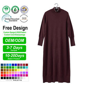 Abito da donna a collo alto a <span class=keywords><strong>maniche</strong></span> <span class=keywords><strong>lunghe</strong></span> con orlo a costine e spacco posteriore, casual ed elegante, in maglia traspirante, stile vintage, silhouette dritta, lunghezza al ginocchio - Product Image 6