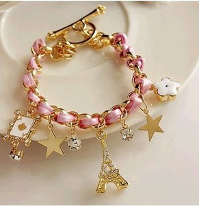 Accesorios de Moda Coreanos, Pulsera y Tobillera de PU Tejida con Diseño de Torre Eiffel, Estrellas, Flores y Corazón, Regalo para Mujer - Product Image 2