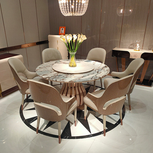 salle a manger; table ronde en meurisie130 + 2 allonges et 6