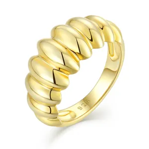 YL 100% Sterling Silver Twisted Braided Gold Plated Ring Chunky Signet Ring 925