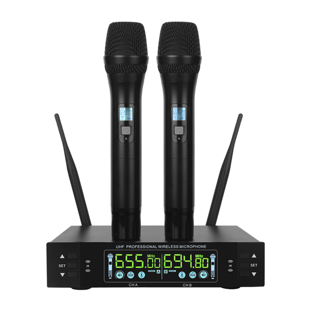 Long Range UHF Wireless Microphone Dual Handheld 100m Stable Transmission Anti Feedback for Stage Performance
