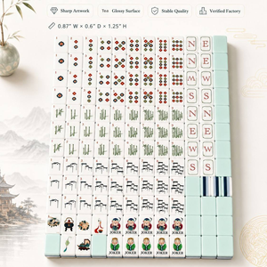 Jeu de Mahjong en plastique de style américain antique léger avec pieds pliables, tuiles de Mahjong rétro vintage, en stock - Product Image 5