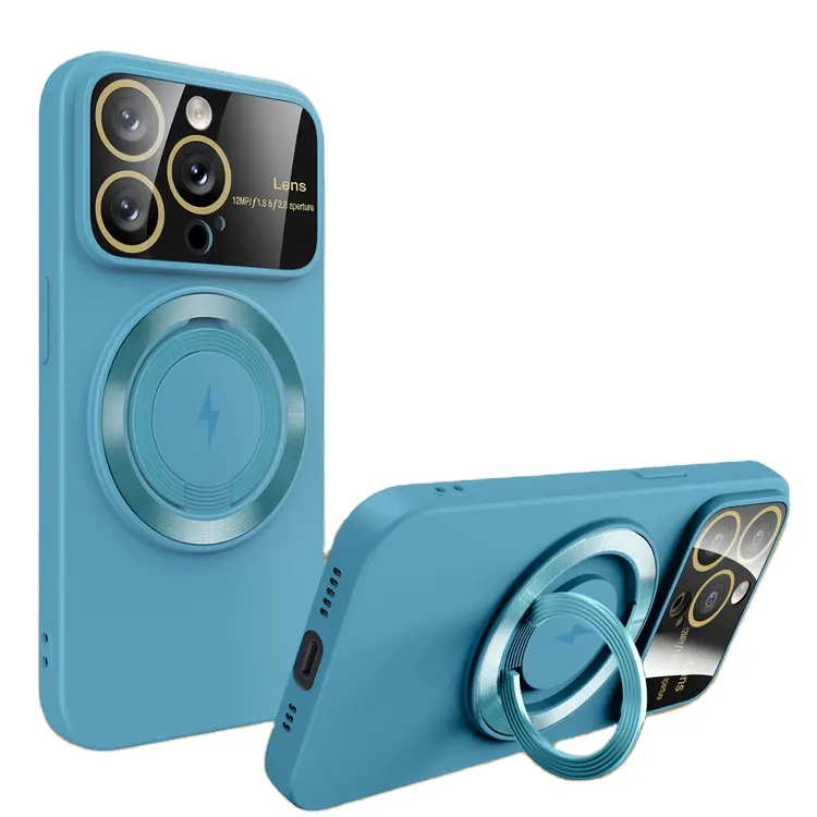 Casing ponsel jendela besar tanpa kabel, casing penutup belakang ponsel tahan guncangan dengan sandaran cincin untuk iPhone 15 14 13 12 11 Pro Max
