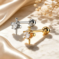 Boucles d'oreilles en forme de cœur en acier inoxydable avec dos à billes et filetage interne pour un ajustement sécurisé, accessoires de piercing pour hélix et lobe, pour hommes et femmes