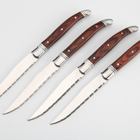 Couteau à steak Laguiole de luxe en acier inoxydable de haute qualité, à lame dentelée, manche en bois, ensemble de couteaux de chef écologiques pour usage en restaurant