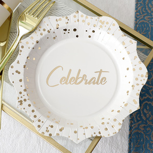 Ensemble de <span class=keywords><strong>vaisselle</strong></span> <span class=keywords><strong>jetable</strong></span>, fournitures de fête de luxe bon marché, assiettes en papier kraft pour fête prénuptiale - Product Image 4