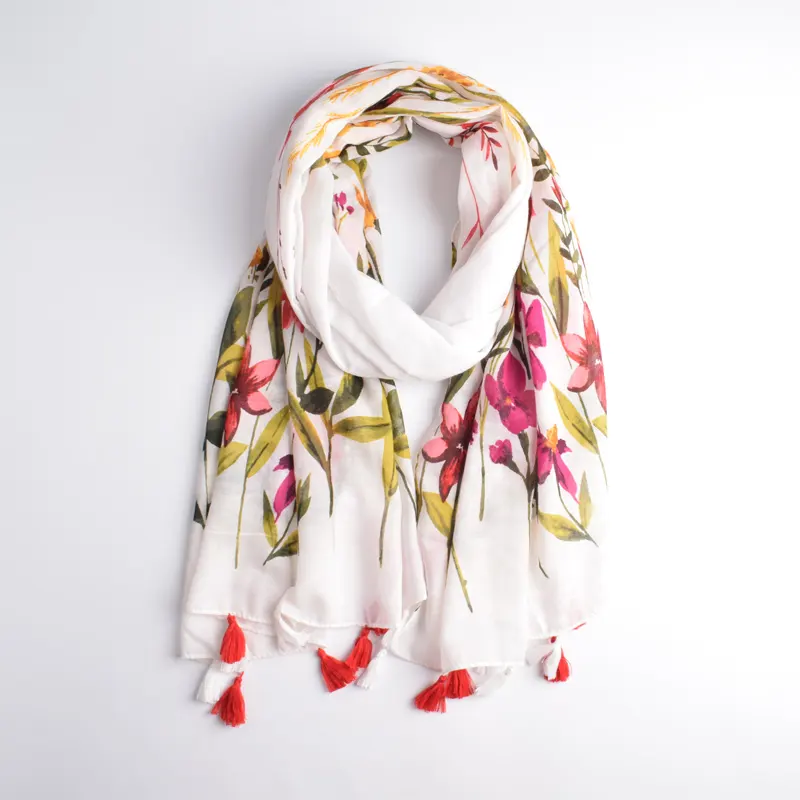 Großhandel neuesten gedruckten Frauen Hijab Schal Top-Verkäufe Frühling Blumen druck Quaste lange 2019 neue Mode Schal